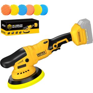 Brushless Cordless Buffer Polisher Compatible with Dewalt 20V Battery(Tool Only) - 15mm Dual Action | 10000RPM High Power | 6-Speed ControlPolisher with 6 Buffing Pads for Car Detailing Polishing