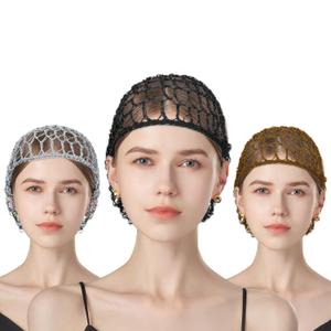 3 PCS Hair Nets for Sleeping Hair Nets Snoods for Women Crochet Sleep Cap Long Hair-Cover Mesh Rayon Knit Snood Hat Thick-Hair Women Hairs Net Crochet Hairs Wraps Sleep Cap (Black Gray Brown)
