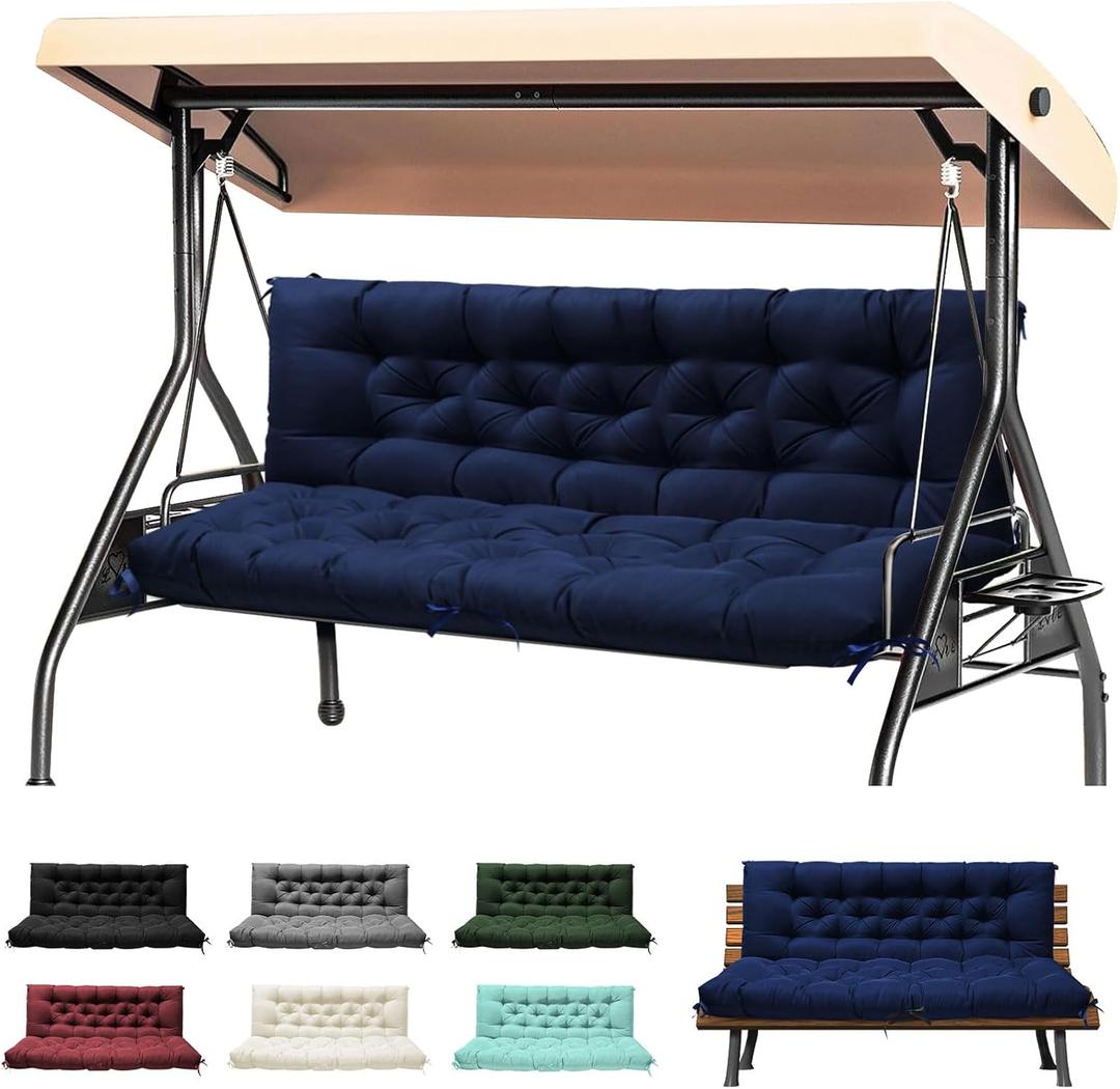 Porch Swing Cushions, Waterproof Swing Cushions Replacement with Backrest, Outdoor Swing Bench Cushions 2-3 Seater Replacement for Patio Furniture 60x40 (Navy)