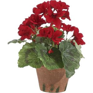 9 Inch High Red Geranium - Artificial Flowers with Leaves Bound with Moss