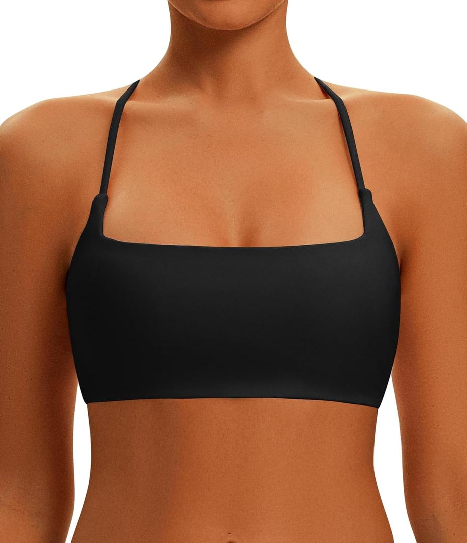 Comper Sports Bra for Women Cross Back Wirefree Workout Bras Lightweight Workouts Bralette with Thin Straps & Removable Pads (S)