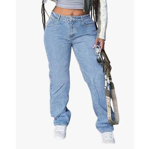 Women's Mid Waisted Straight Wide Leg Jeans Loose Fit Boyfriend Tummy Control Trendy Denim Pants with Pocket, S