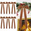 Velvet Large Christmas Bows for Staircase Garland Wreath, 20in x 8in Vintage Ribbon Bows with Twist Tie for Xmas Tree Holiday Indoor Outdoor Decorations (6Pcs, Light Brown) (20 x 8 Inch, Width of 1.5")