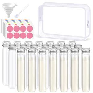 Shinylin 33 Pcs Protein Powder Travel Container Set 21 Pcs 90ml Reusable Powder Supplement Plastic Tubes and Portable Travel Organizer Zip Up Bags Funnels Spoons and Labels for Workout, Fitness