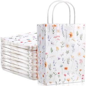 Kolldenn 24 Pcs Welcome Bags for Wedding Hotel Guests Birthday Party Paper Gift Bags with Handles for Halloween Bridal Birthday Party Favor, 8.3'' x 5.9'' x 3.1''(Wildflower)