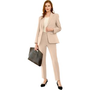 Women's Suits for Work Professional, Womens Business Jacket Pant Set, Womens Pants Suits for Work, Fashion Outfits Casual Sets Size 10 Champagne