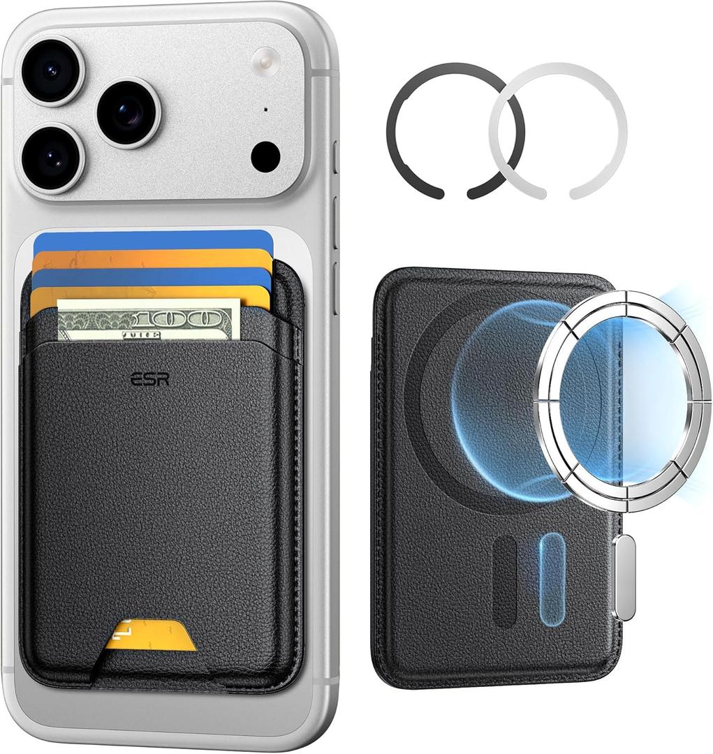 ESR for MagSafe Wallet, 5 Card Holder with RFID Blocking, MagSafe Sticker Included, Slim Magnetic Wallet for iPhone 17e/ 17/ 16/ 15/ 14/ 13/ 12 Series and Selected Samsung Devices, Not for 13/ 12 Mini, Black