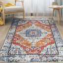 Area Rug 5x7 Washable Boho Vintage Rug with Non Slip Backing Soft Low-Pile Carpet Foldable Mat for Living Room Bedroom Dining Office, Orange (Orange)