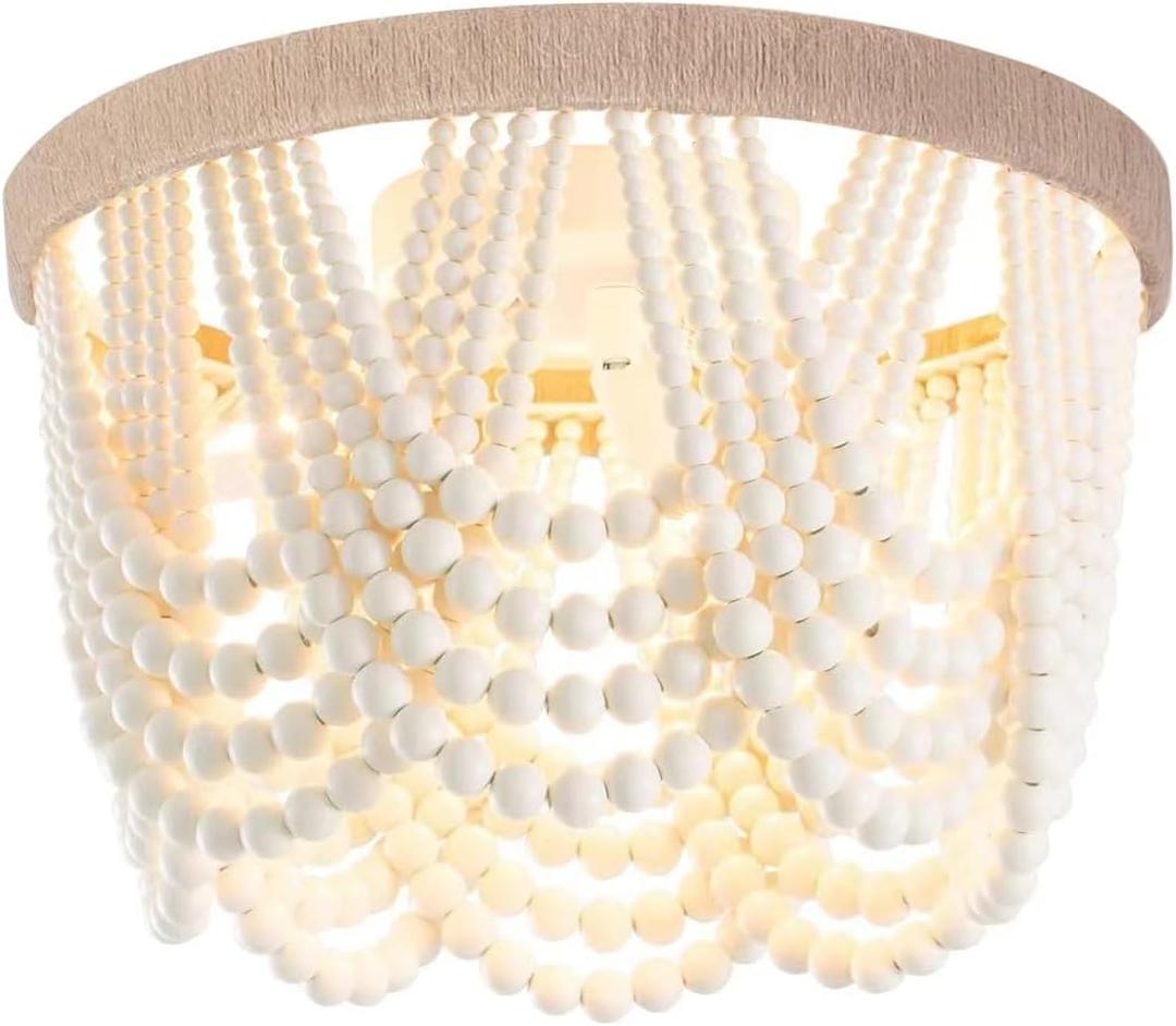 Boho Wood Beaded Chandelier, Flush Mount Ceiling Light,Farmhouse Rustic Jute Wooden Bead Chandeliers Fixture for Drawing RoomBedroom,Hallway, Entryway,Dining Room(3-Light) Boho Wood Beaded Chandelier, Flush Mount Ceiling Light,Farmhouse Rustic Jute Wooden Bead Chandeliers Fixture for Drawing RoomBedroom,Hallway, Entryway,Dining Room(3-Light)