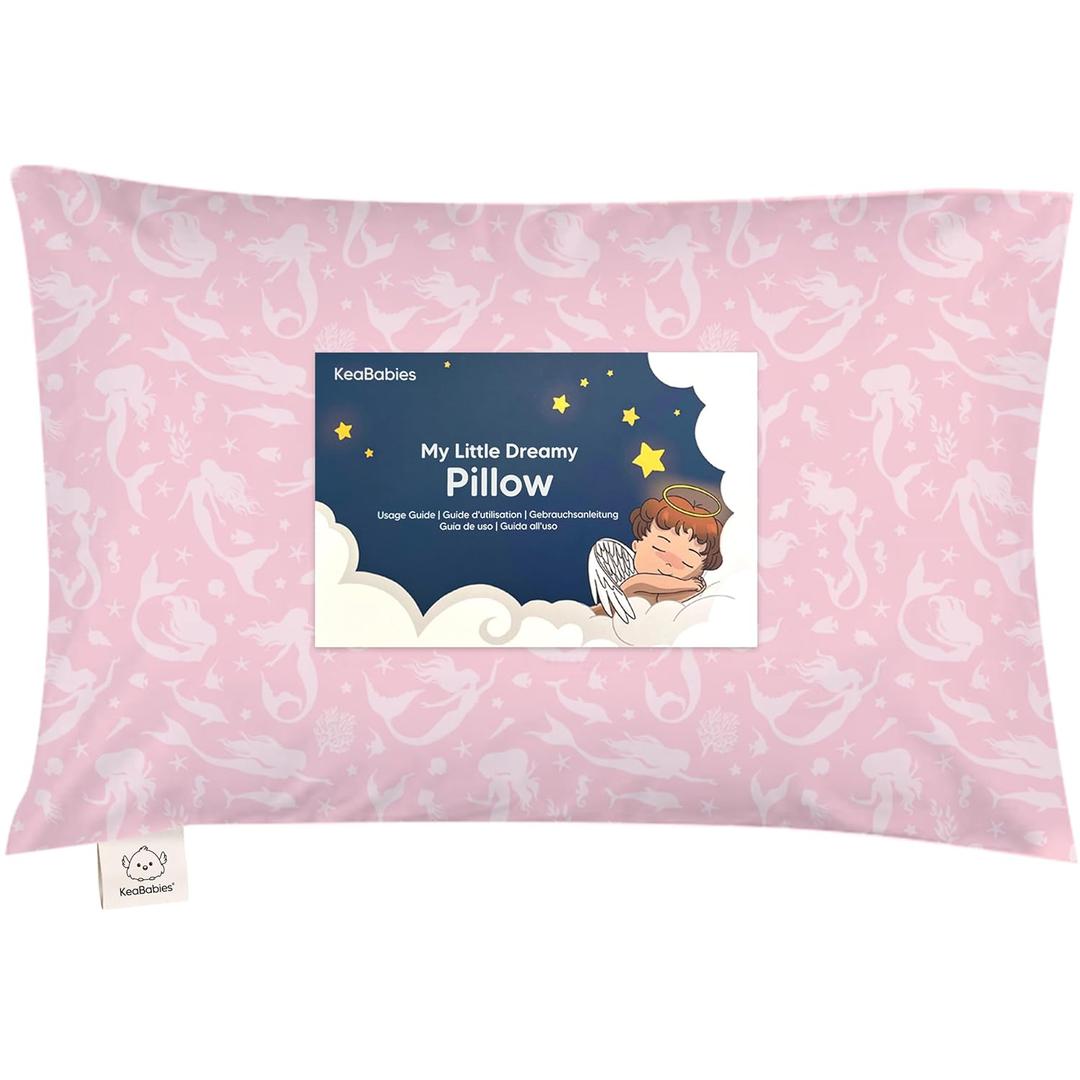 Toddler Pillow with Pillowcase - 13x18 My Little Dreamy Kids Travel Bed Pillows for Sleeping, Organic Cotton Small Pillowcase, Soft & Breathable, Machine Washable, Toddlers 2-5 years old (Mermaid)