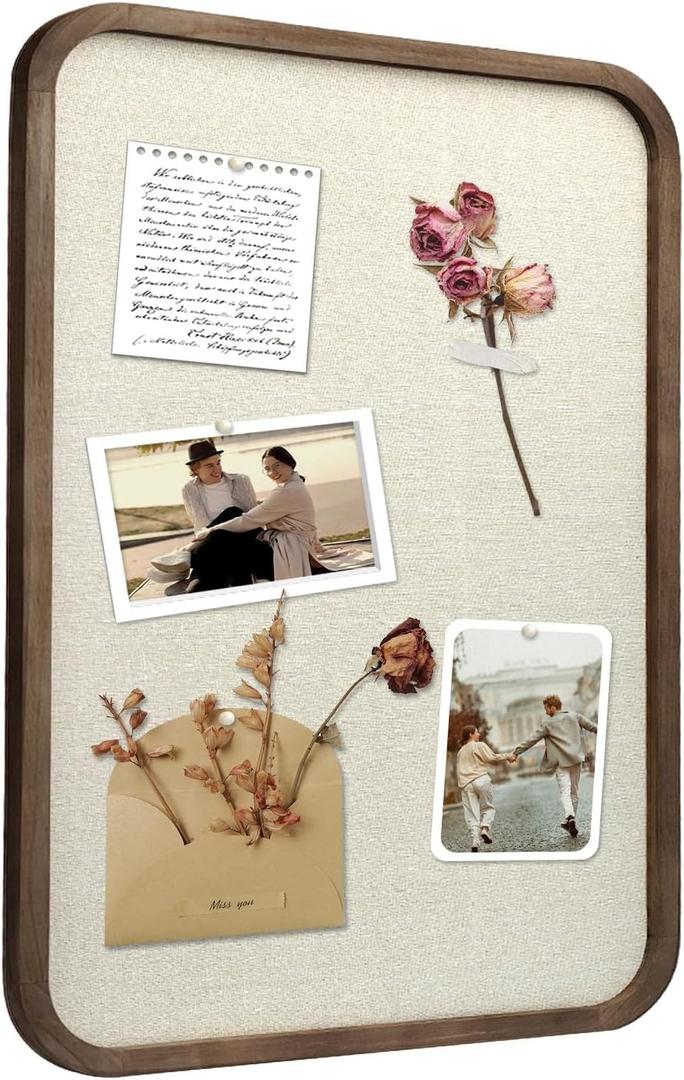 Linen Bulletin Board, Pin Board for Walls, Fabric Bulletin Board, Large Pin Board for Home Kitchen Office Decorative, 20"x30" Linen Brown Wood Frame Cork Board(BN-5075) (Browm)