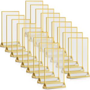 18 Pieces Frames Table Numbers Clear Table Sign Double Sided Picture Photo Frame Table Number Holder Acrylic Sign Holder for Wedding Table Menu Holder(5 x 7 Inches,Gold)