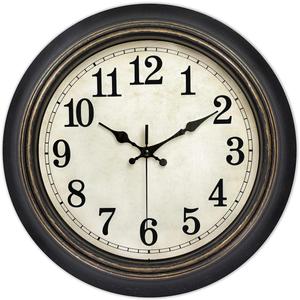 45MinST 14 Inches Retro Wall Clock, Silent Non Ticking Battery Operated Movement, Home/Wall Decor, Easy to Read, Decorate Bedroom/Living Room/Office with Arabic/Roman(Arabic) (14'' Black Gold)