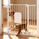 Pet Gate with Adjustable Cat Door, 3146 Inch Pressure Mounted Dog Gate for Doorways, Stairs and Hallways, Auto Close Walk Through Metal Safety Gate, Easy Install, White