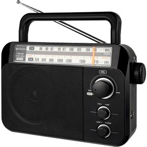Retekess TR604 AM FM Radio,Portable Radio Plug in Wall,D Battery Operated,Large Dial,High/Low Tone Mode,Big Speaker,Earphone Jack,for Home,Picnic,Senior (Black)