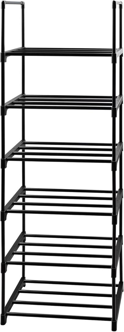 6 Tier Tall Shoe Rack for Closet Entryway, Metal Sturdy Shoe Shelf Storage Organizer, Vertical Small Space Large Capacity for 12-16 Pairs of Shoes