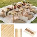 60 x 30'' Folding Picnic Table, Boho Low Picnic Table with Table Runner, No Assembly Required Camping Table Beach Table for Indoor Outdoor Camping, Wedding, Beach, Garden, Party