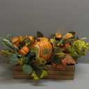 Fall Decor - Faux Pumpkins & Maple Leaves in Wood Box for Table Centerpiece, Shelf, Mantel, Window Sill Decor - Autumn Thanksgiving Arrangement for Home Indoor Outdoor - 14 inch