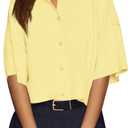 Cicy Bell Womens Half Sleeve Cardigan Sweaters Cropped Button Down Tops Oversized Lightweight Ribbed Knit Summer Outfits (Yellow, M)