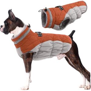 Lelepet Dog Coat Warm Dog Winter Coat Waterproof Dogs Jacket with Harness Built in Reflective Pet Fleece Vest Zip-Up Cold Weather Coats for Large Dogs Turtleneck & Windproof Coats Boston Terrier Brown L
