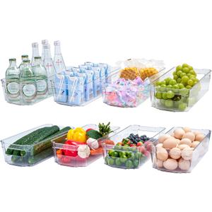 JollyPack 8 Pack Clear Plastic Storage Bins, Pantry Organizers and Storage with Handles, Clear Storage Containers for Fridge, Kitchen, Cabinet, Bathroom and Office (8pack 12.5"Lx 6.4"W x 3.35" H)
