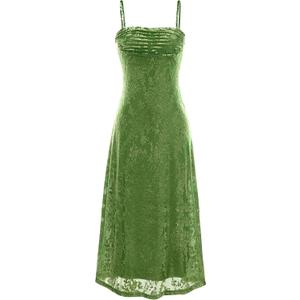 BTFBM Women's Summer Dress Sleeveless Spaghetti Strap Midi Dress Sexy Cowl Neck Floral Cocktail Dress Party Dresses (Green, L)