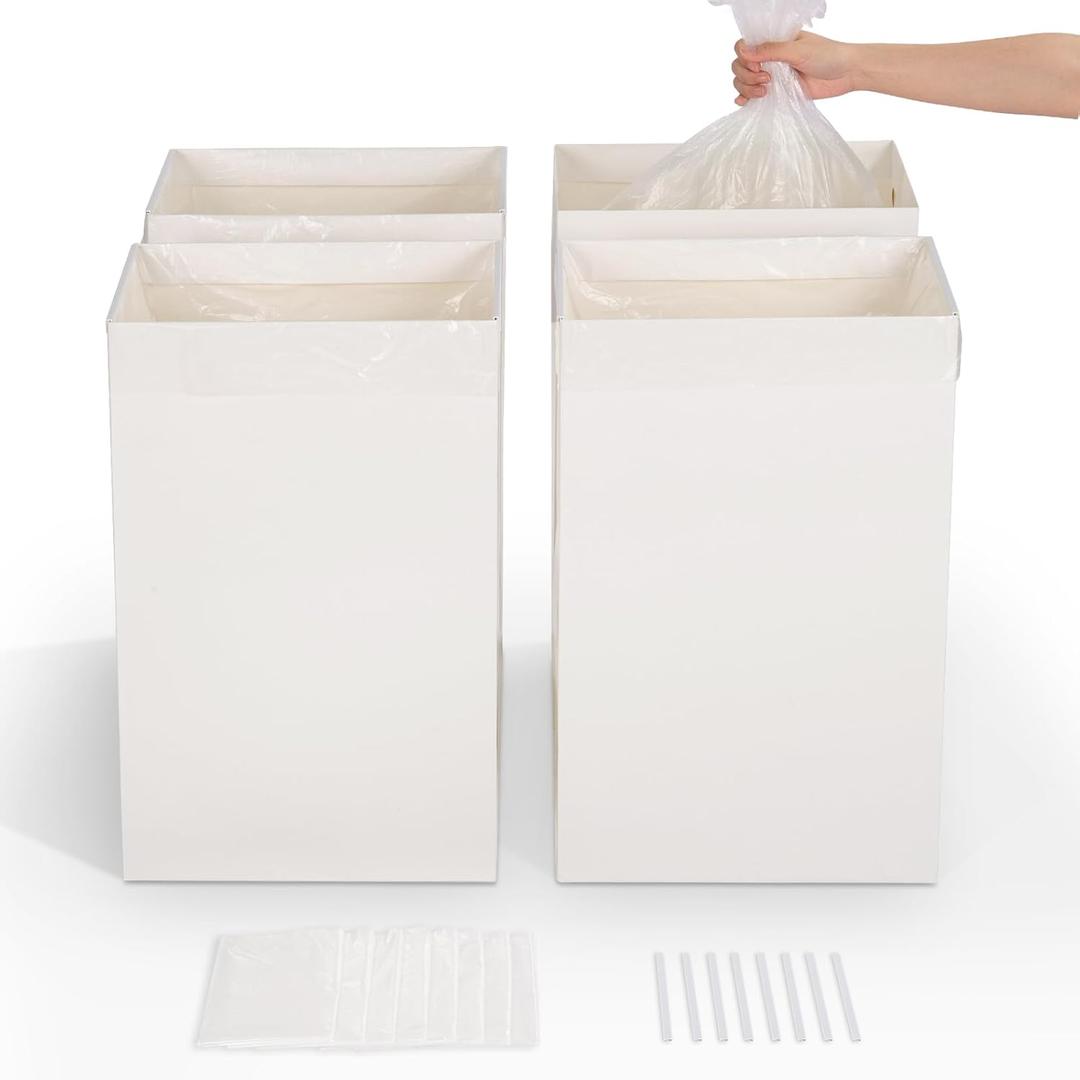 Trash Can 13 Gallon Disposable Cardstock (4 Packs with 8 Waste bags), 13 Gal Collapsible Portable Cans Perfect for Kitchen, Outdoor RV Camping, Party Events, Large Tall Pop Up Recycle Garbage bin