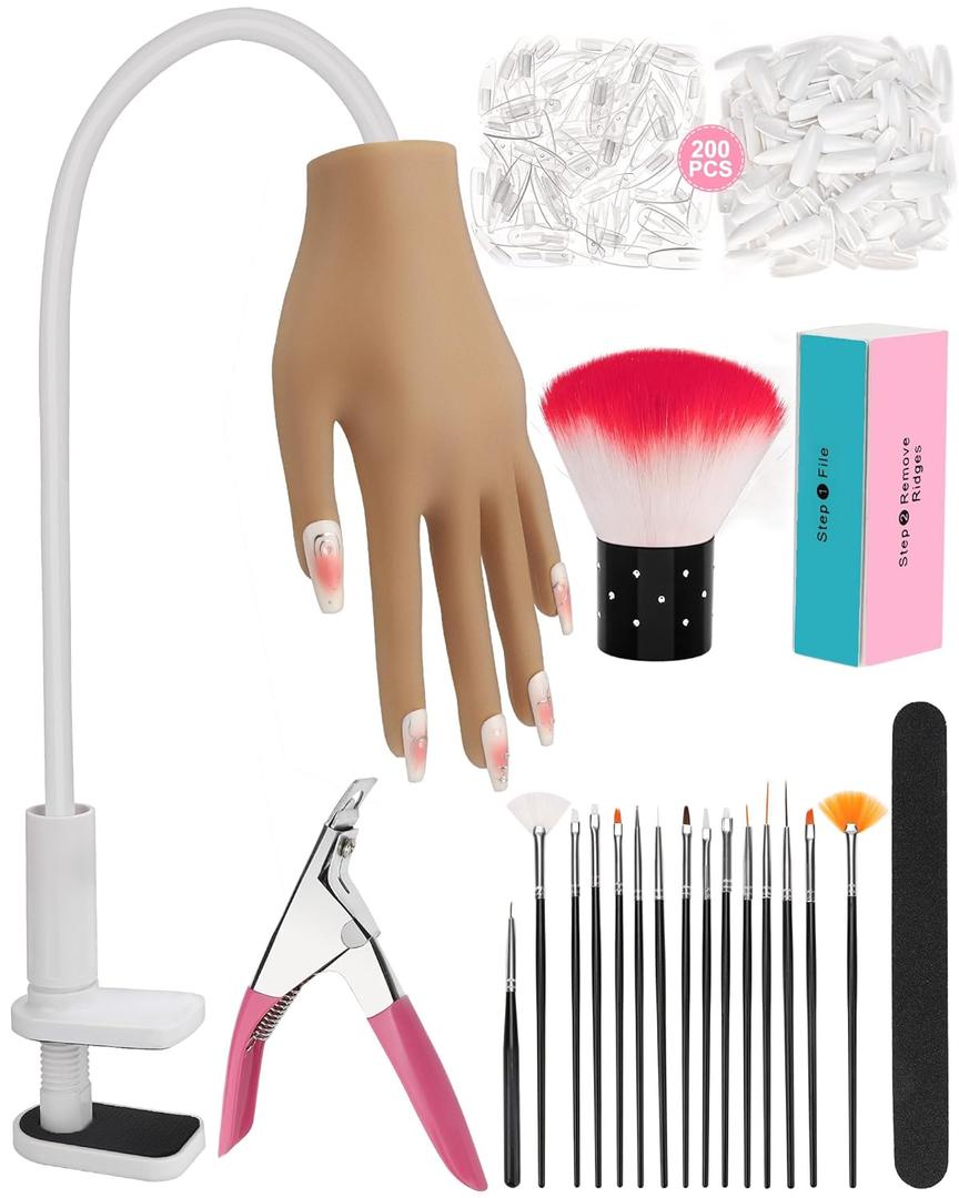 Practice Hand for Acrylic Nails, Silicone Hand for Nail Practice, Nail Tips Won't Fall off Nail Hand, Flexible Nail Practice Hand for Beginners,13.7 x 6.29 x 1.88in