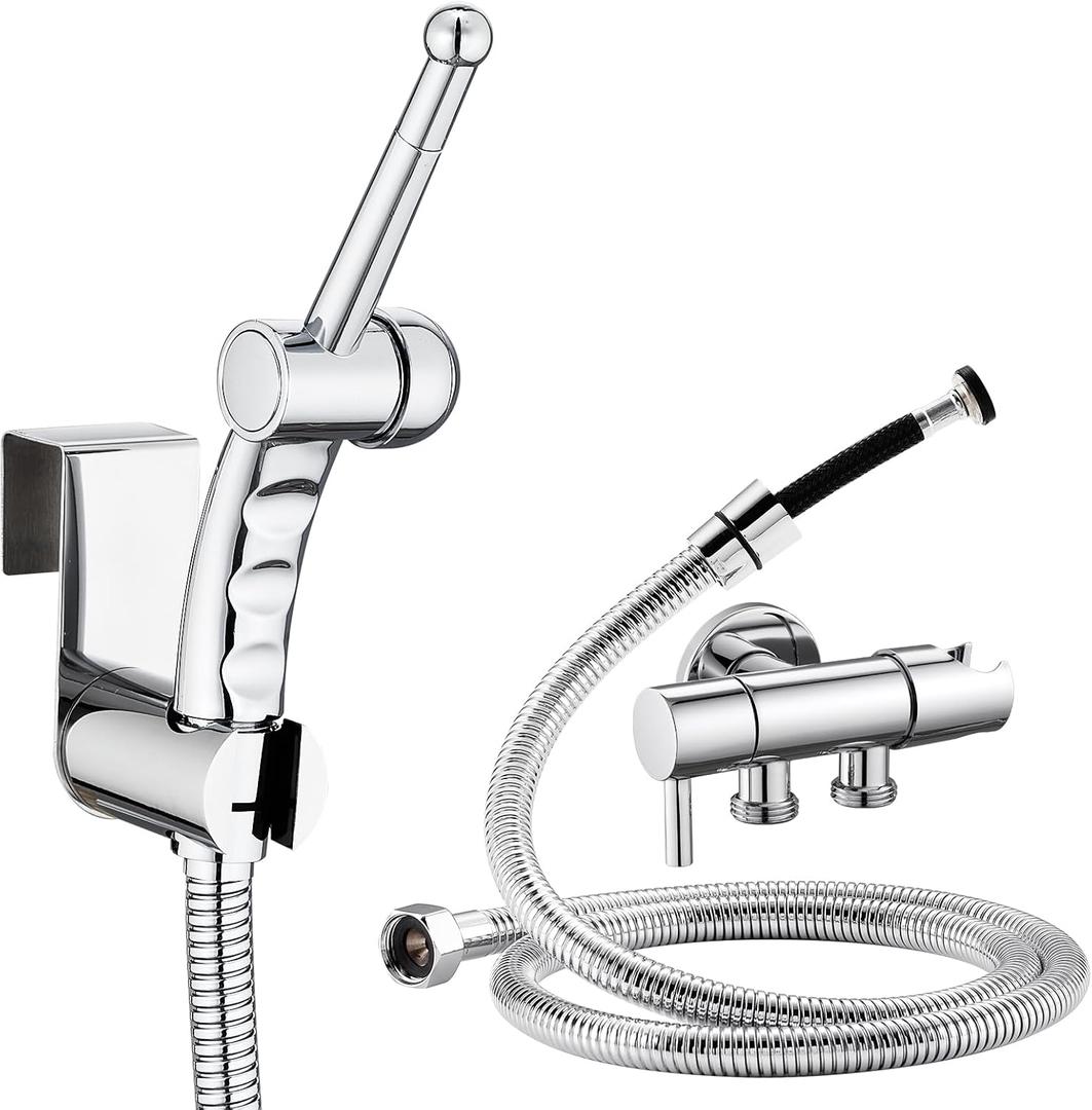 CREA Handheld Bidet Sprayer for Toilet, Adjustable Jet Attachment, Ergonomic Hand Held With Hose for Feminine Wash Cloth Diaper Set, Stainless Steel Chrome