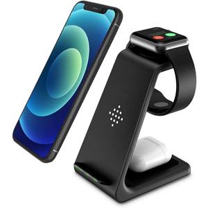 Wireless Charger Stand Dock 3 in 1 Fast Qi Wireless Charging Station Pad for Multiple Devices Apple Watch Ultra/9/8/7/6/SE/5/4/3/2,Airpods Pro,iPhone 16/15/15 Pro/14/13/12/11/X/8 Phone,Women Men Gift (Black)