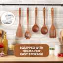 Wooden Spoons for Cooking, 10PCS Teak Wood Cookware Utensil Set with Hooks - Smooth Finish, Non-Stick, Comfortable Grip, Heat Resistant Kitchen Utensils