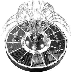 SZMP Solar Fountain Upgraded 100% Glass Panel, 3.5W Floating Solar Powered Water Pump Built-in 2000 Battery with 7 Nozzle & 4 Fixer, Solar Bird Bath Fountains for Garden, Pond, Outdoor (White) (White Led Lights)