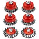 6 Pack Wire Wheel Brush for 4-1/2" Angle Grinder, 5/8" Threaded Arbor, 0.02" Carbon Steel Twisted Wire Brush for Rust Removal, Weld Cleaning