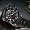 SAPPHERO Mens Watch Waterproof Digital Chronograph Wristwatch with Rubber Strap, 6-Hand Battery-Powered Black Watch for Man Business Casual