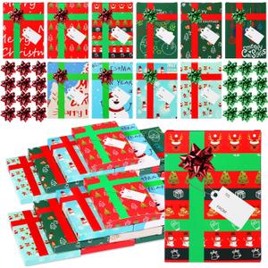 Zhanmai 50 PCS Christmas Gift Card Box Holder with Bows and Tags Merry Christmas Gift Cards Present Wrap Boxes Mini Favor Boxes for Xmas, Holiday, Baby Shower Birthday Party Decoration(Cute Style)