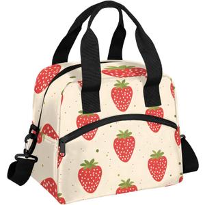 Insulated Lunch Bag for Women - Girls Strawberry Box Reusable Meal Tote with Shoulder Strap, Cute Food Cooler Containers for School Work Picnic Camp Travel Adults Children Kids