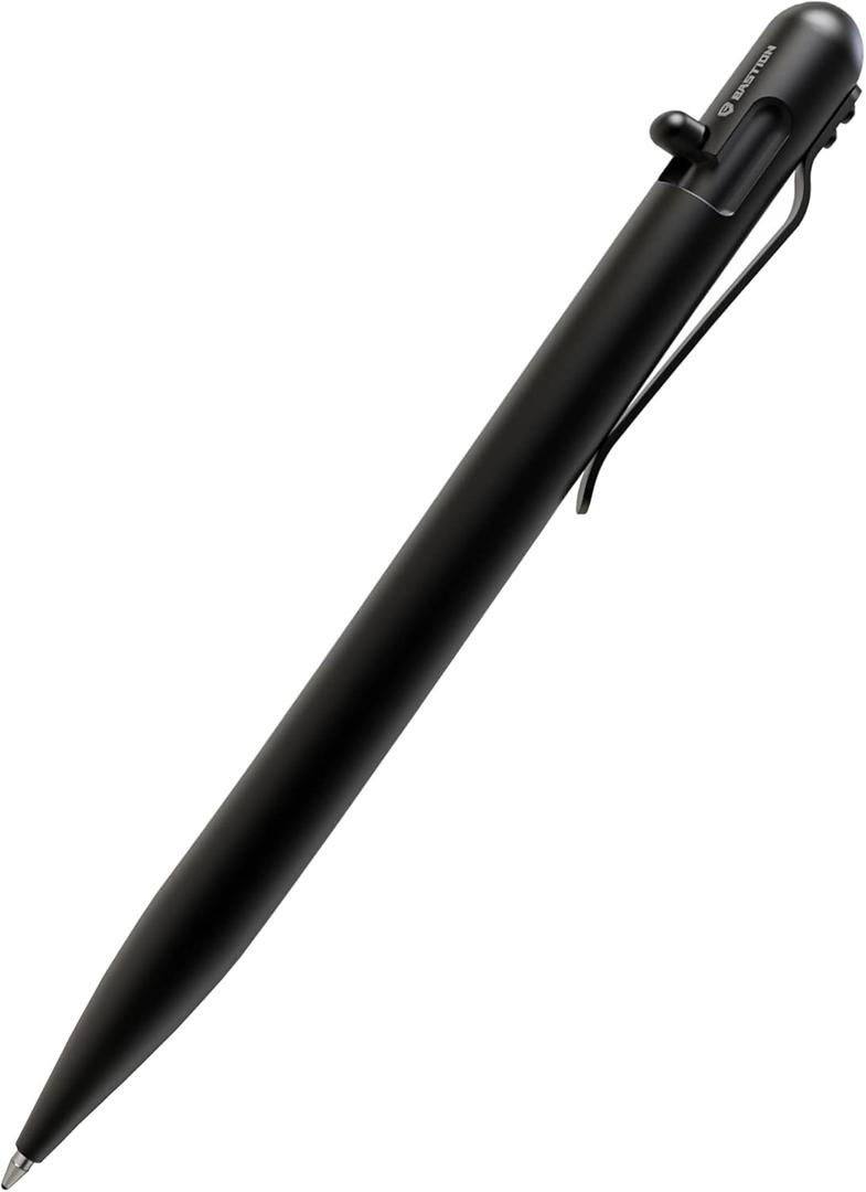 BASTION Luxury Slim Bolt Action Pen, Durable EDC Pen with Fine Tip, Professional Ballpoint Pen for School and Work - Stainless Steel Black