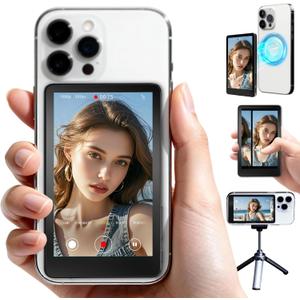 Vlog Selfie Monitor Screen for iPhone with Touch Screen, Reverse Control & Speaker, Magnetic 4K Back Camera Monitor, Phone Second Screen for Real-Time Vlogging, TikTok, YouTube, Live Stream & Reels