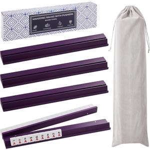 4PCS Wooden Mahjong Racks with Magnetic Pushers, 20 in Natural Wood American Mahjong Tile Rack Set, Modern Table Game Accessories for Mahjong Tiles (Plum, 20)