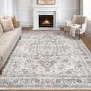 8x10 Area Rugs Living Room: Washable Boho Large Neutral Vintage Soft Rugs Stain Resistant Farmhouse Non Slip Indoor Floor Carpet for Bedroom Nursery Kids Playroom Office Dining Room Home- Ivory Gray