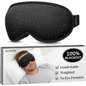 100% Blackout Eye Masks for Sleep: Comfortable Weighted Sleep mask for deep Sleep - 3D Contoured - Zero Eye Pressure and Eyelash Free - Airplane Travel Nap Essentials - Memory Foam, Black