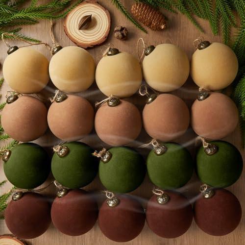 18PCS Light Scented Velvet Christmas Balls Ornament Shatterproof Velvet Xmas Tree Baubles Hanging Pendant for Winter Party Holiday Home Gift Office Yard Decor(Brown, Green, Coffee, Beige,3.15'')