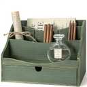 Rebee Vision Pine Wood Mail Organizer for Desk - Charming Farmhouse Mail Holder Organization with Drawer & Dividers - 4-Slot for File & Jewelry Sorter, Mail Organizer Countertop for Home Decor(Green)