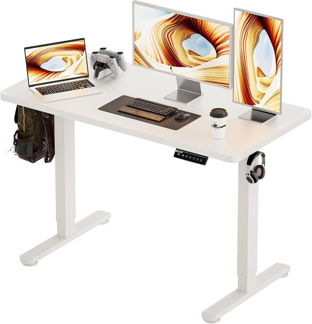 BIZUM Standing Desk Electric Adjustable Computer Desk-Stand up Desk Office Gaming Home Office Memory Desks 48x24 inches White, 47.2*23.6 Inch