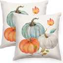 RABUSOFA Fall Pumpkin Pillow Covers 18x18 Set of 2,Thanksgiving Orange Leaves Outdoor Autumn Decoration for Home Sofa Couch Cushion Cases (Aqua&Orange, 18" x 18" (Pack of 2))