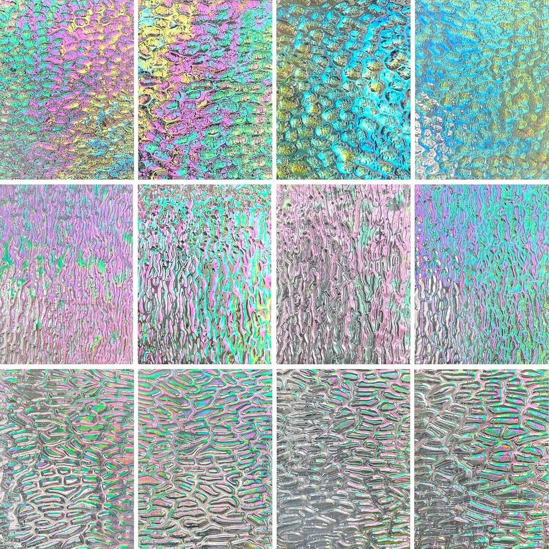 LITMIND 12 Sheets Iridescent Transparent Textured Stained Glass Variety Pack, 4 x 6 Inch Cathedral Art Glass, Mosaic Pieces for Crafts & Projects (6"L*4"W(12pcs), Iridescent Clear Ripple)