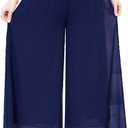Fakanhui Women's Chiffon Wide Leg Palazzo Pants High Elastic Waist Casual Flowy Business Trousers (Blue, L)