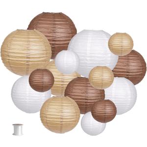 Paper Lanterns Decorative, Round Hanging Paper Lanterns Decorations for Rustic Party Wedding Natural Baby Shower Boho Brown Birthday Party Supplies Brown/White/Tan 15pcs