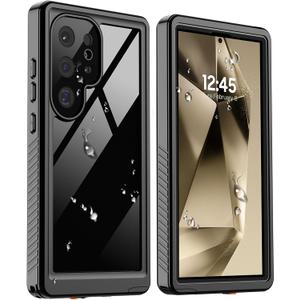 zapica Designed for Waterproof Samsung Galaxy S24 Ultra Case, Built-in Camera & Screen Protector [IP68 Waterproof][Military Drop Proof] Full Body Protective Phone Case for Galaxy S24 Ultra,Black/Clear
