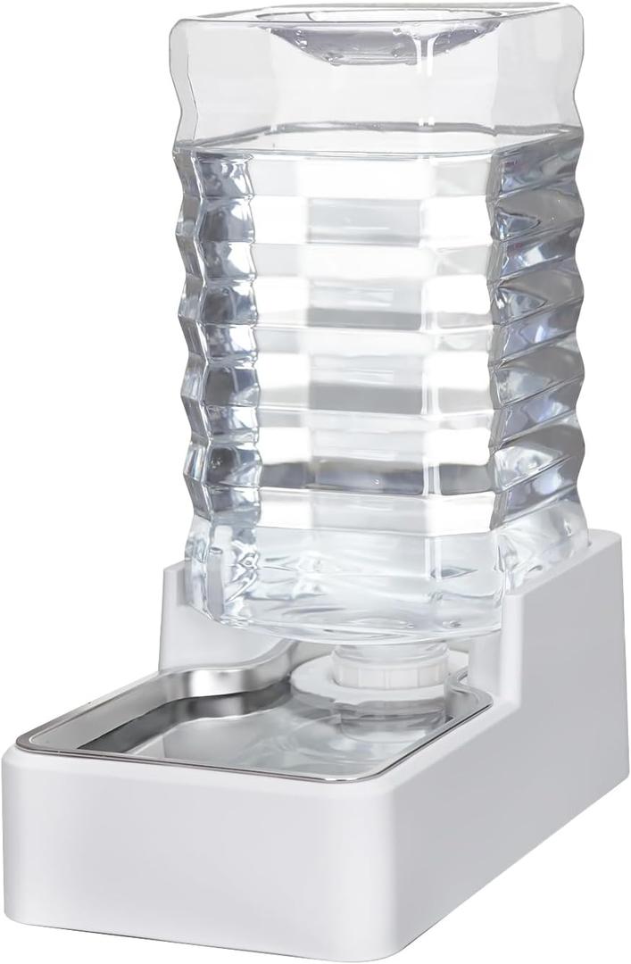 9L Automatic Dog and Cat Water Dispenser with Stainless Steel Bowl Gravity Waterer,Large Capacity and Drinking,100% BPA-Free,Suitable for Medium and Large-Sized Cats and Dogs (White, 9L)